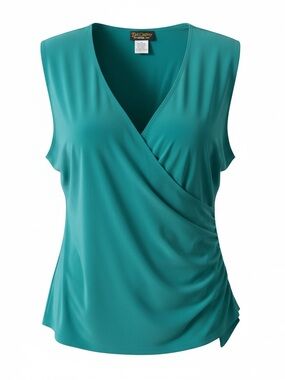 Vintage 1990's Bob Mackie Wearable Art  Teal Sleeveless Faux-Wrap Top